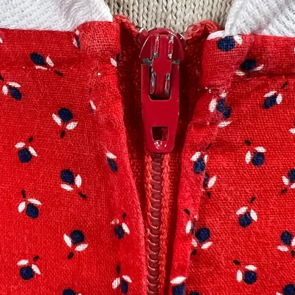 Vintage Youngland Prairie Dress Girls 5 Red Calico Smocked Christmas Dress